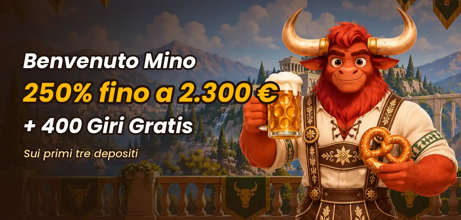 Minocasino Italia: pacchetto Benvenuto Mino 250% fino a 2.300&nbsp;€ e 400 giri gratis